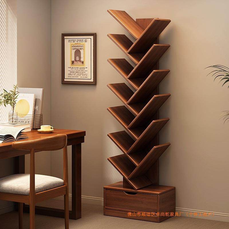 实木书架创意树形落地置物架家用客厅收纳架墙角书柜儿童储物柜子