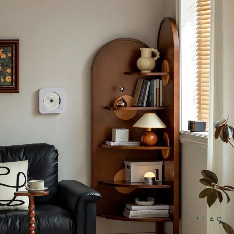 实木转角落柜置物架中复古客厅沙发侧边床头落地收纳展示书架靠墙