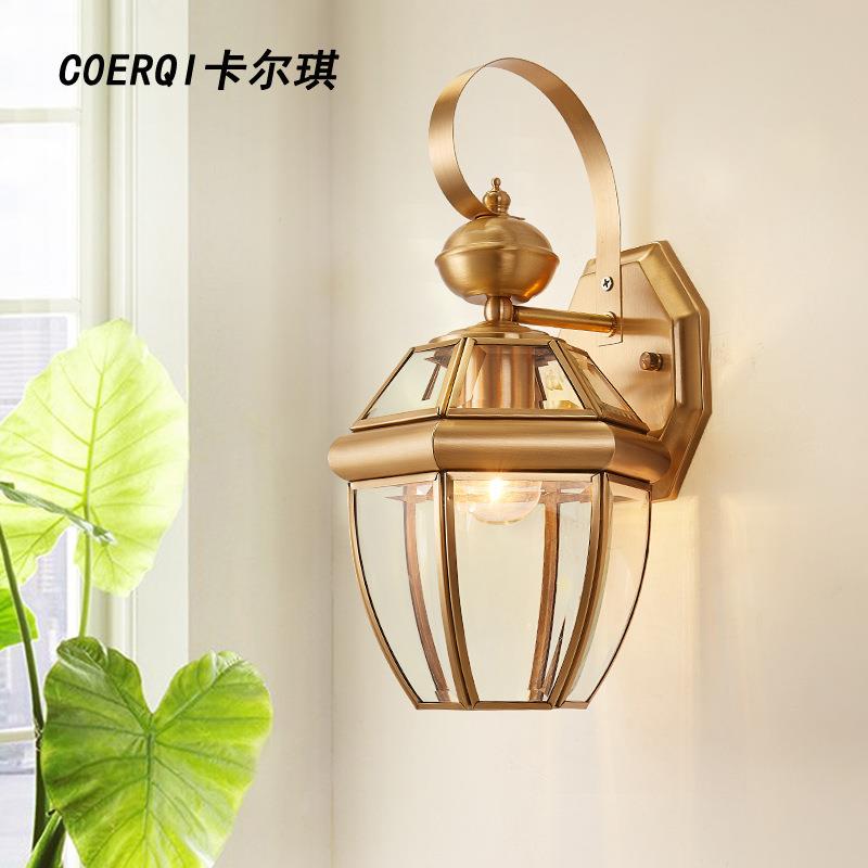 工程防水户外壁灯美式纯铜复古乡村田园庭院走廊玄关过道阳台灯