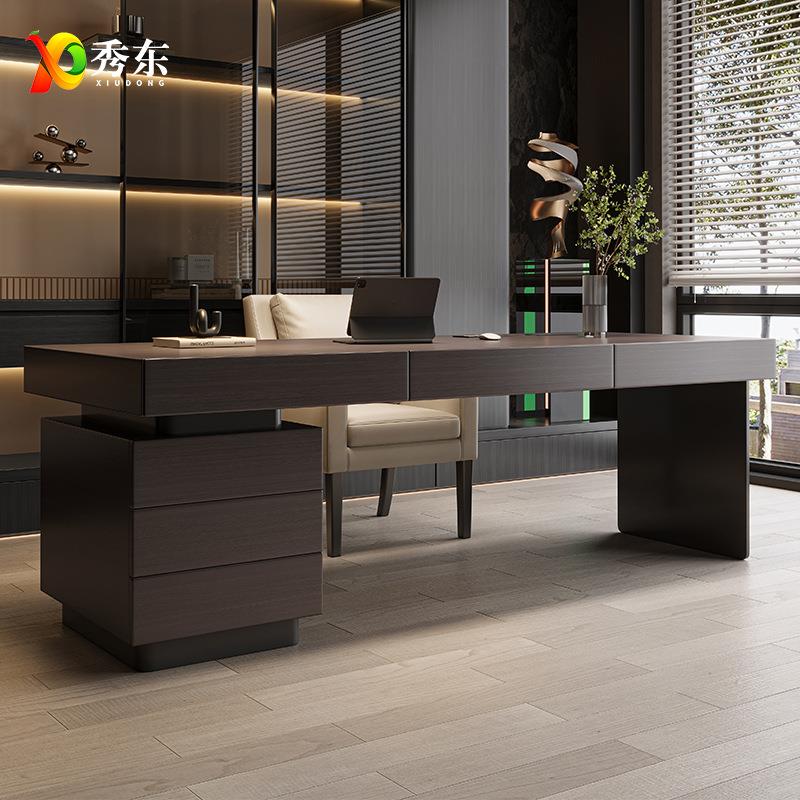 意式极简书桌现代轻奢设计师简约实木办公桌高端书房写字台电脑桌