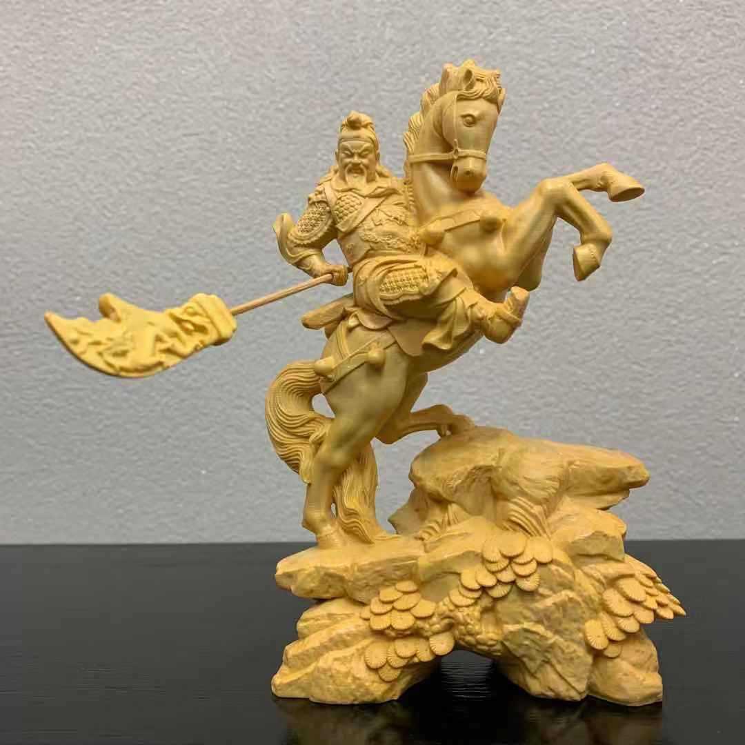 黄杨木雕骑马关公家居装饰文玩实木手工雕刻武财神关公神像摆件