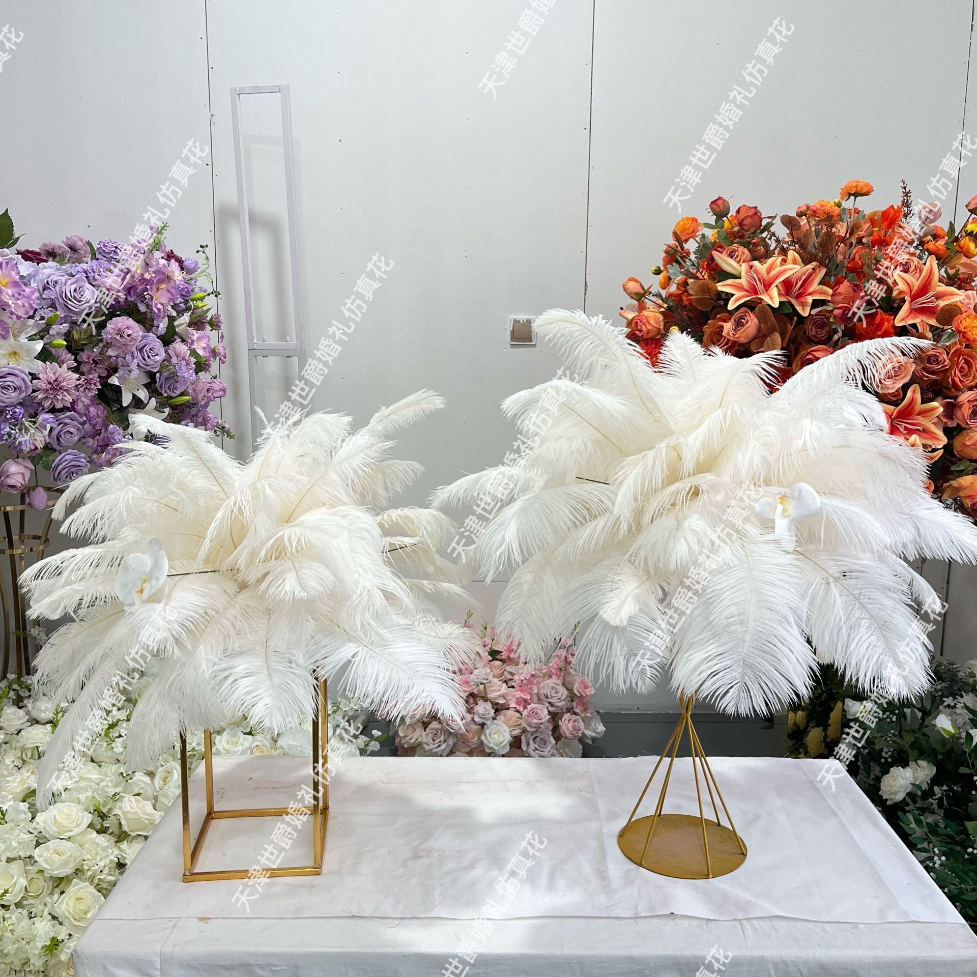 婚庆白色装饰羽毛芦苇假花蝴蝶兰橱窗桌摆家具布置花球