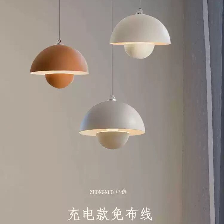 免布线充电花苞吊灯床头卧室过道玄关小吊线灯可升降LED灯充电式