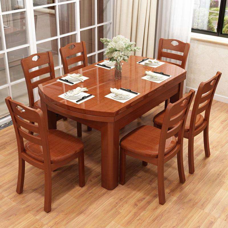 全实木餐桌椅组合伸缩折叠桌子现代简约家用饭桌小户型可方变圆桌