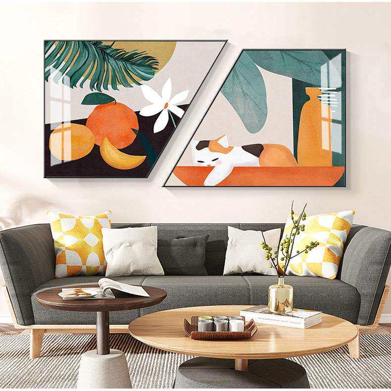 现代简约餐厅装饰画轻奢风饭厅创意梯形餐桌组合挂画花语晶瓷壁画