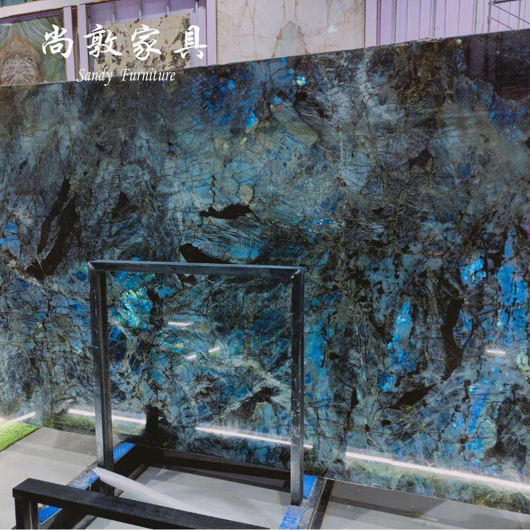 天然大理石餐桌意式轻奢别墅豪宅客厅高端蓝翡翠奢石餐桌茶几组合