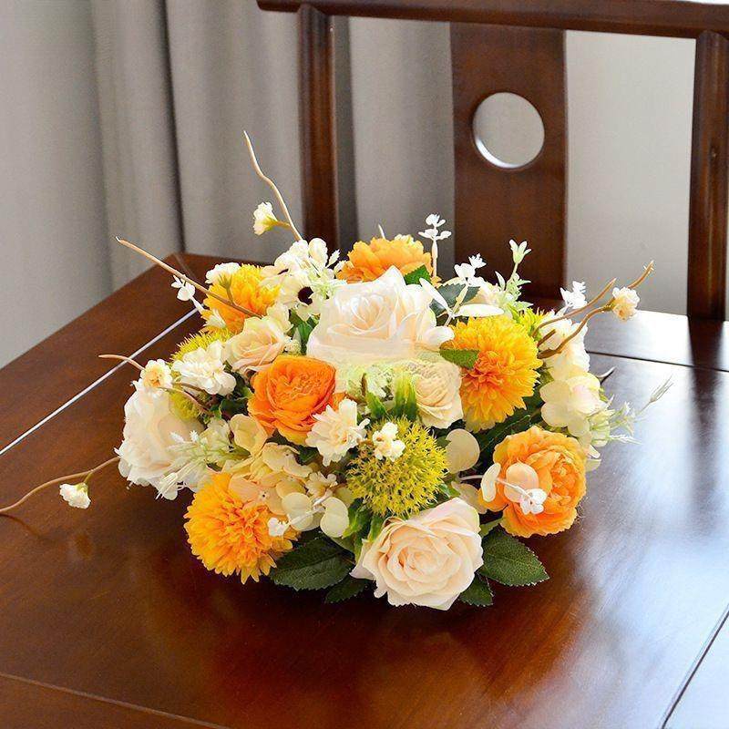 餐厅摆台花大圆餐桌花摆花轻奢现代演讲台花桌面装饰花艺