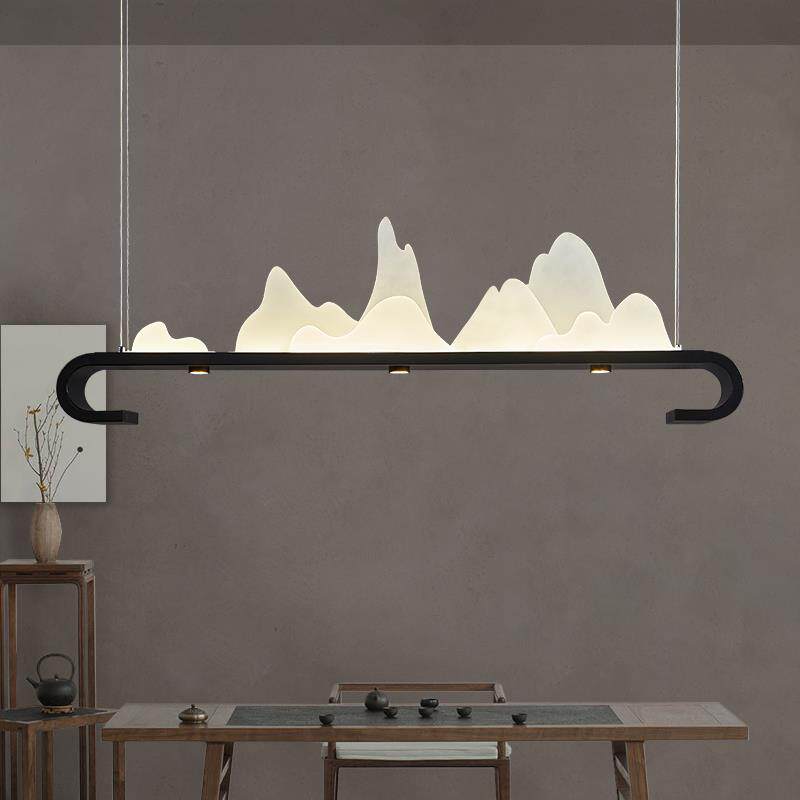 新中式餐厅吊灯设计师吧台山水长方形创意个性样板房茶室艺术灯