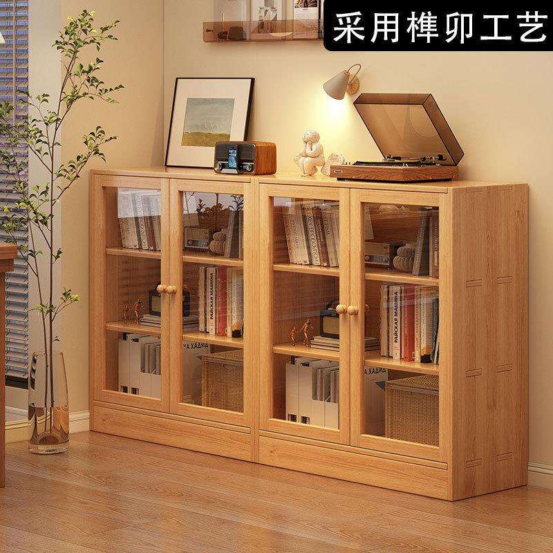 实木书柜带门防尘置物柜客厅收纳柜儿童储物柜子卧室矮柜书架落地