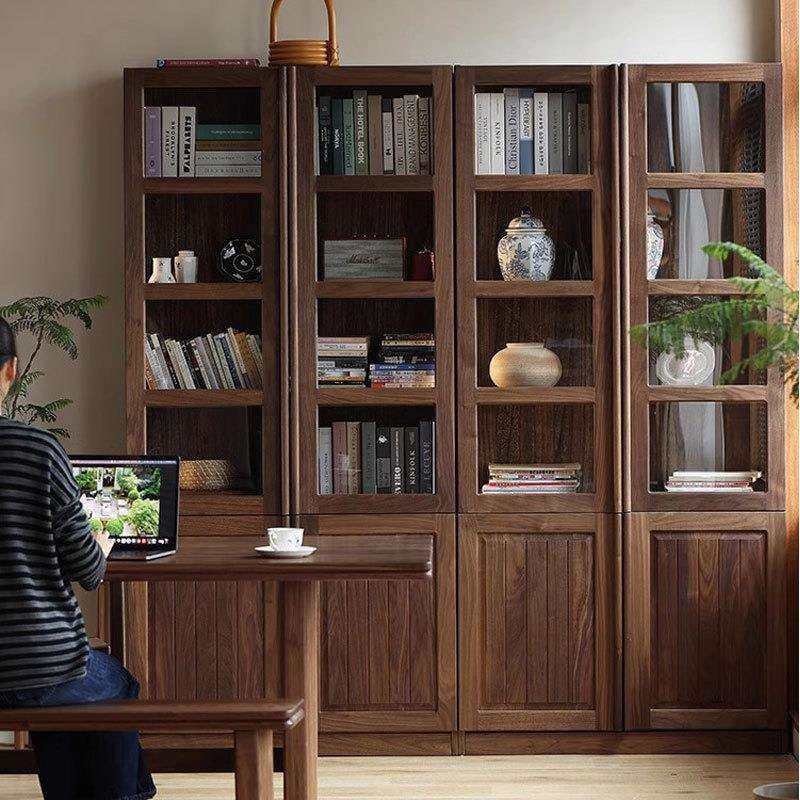 全实木北美黑胡桃木组合书柜樱桃木一体整墙落地展示柜客厅储物柜