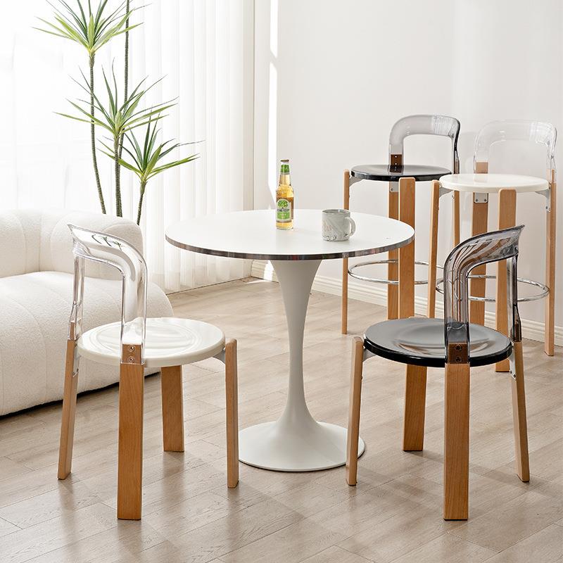 复古REY餐椅设计师实木洽谈椅子家用餐桌椅透明奶油风靠背书桌椅