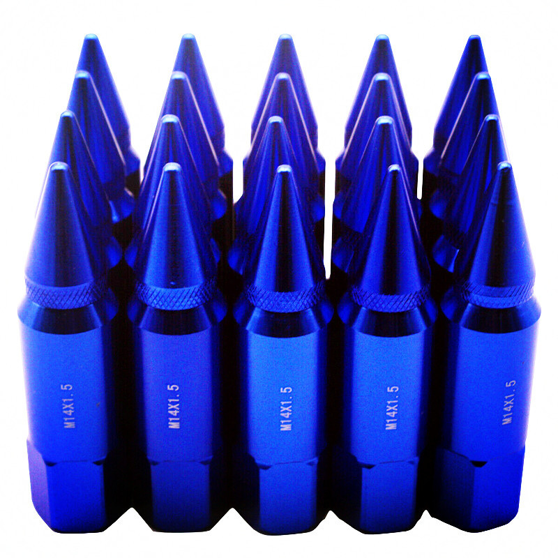 汽车配件 20件 M14X1.5带帽加长调谐器 蓝色铝制车轮轮圈凸耳螺母