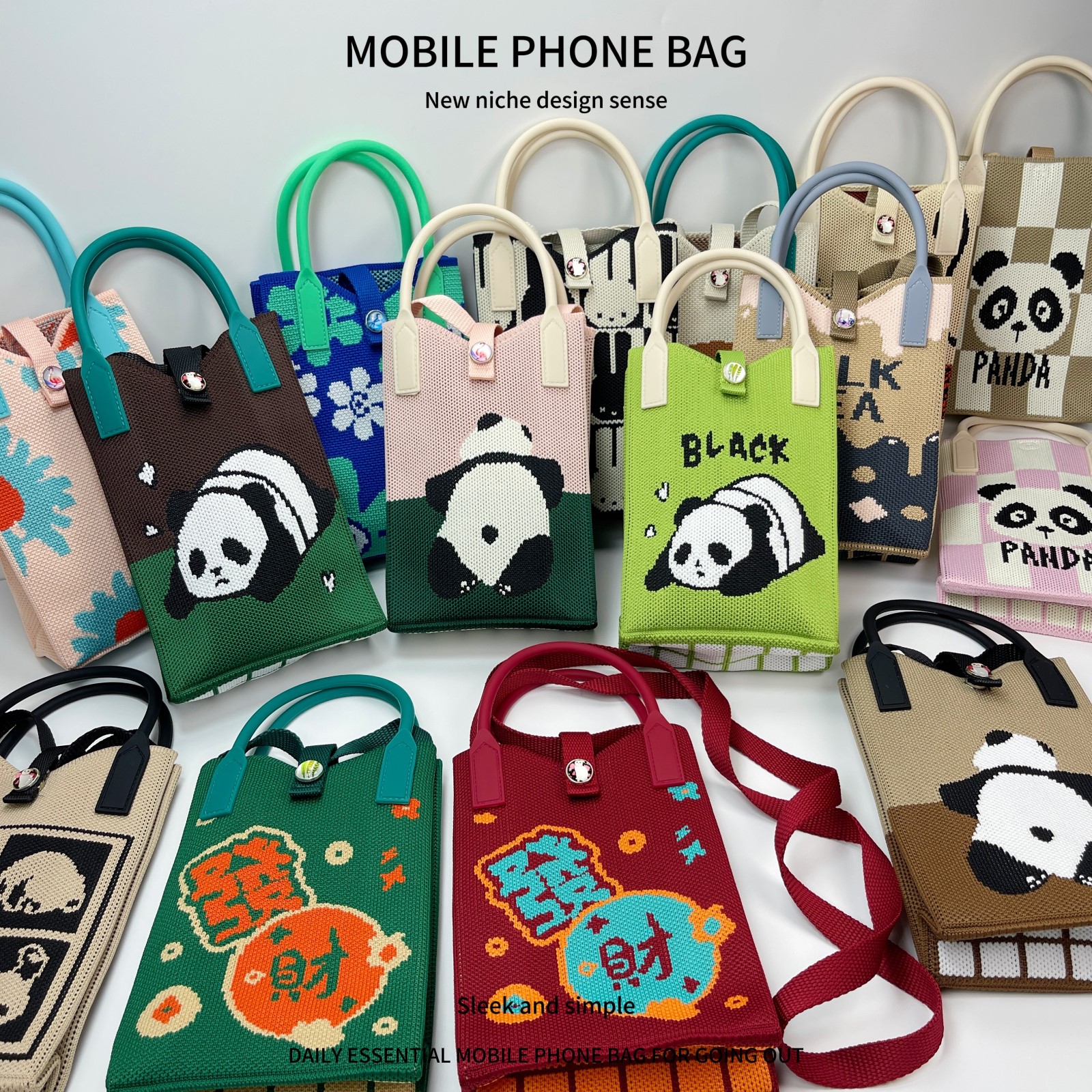 ins新款针织手机包女斜挎轻便迷你小包可爱卡通动物百搭零钱小包