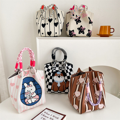 2025新款针织手拎包便携上班外出大容量杂物手提袋通勤托特小方包