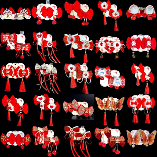 摆摊批发过年头饰儿童中国风蝴蝶结汉服古风流苏飘带纯手工发饰
