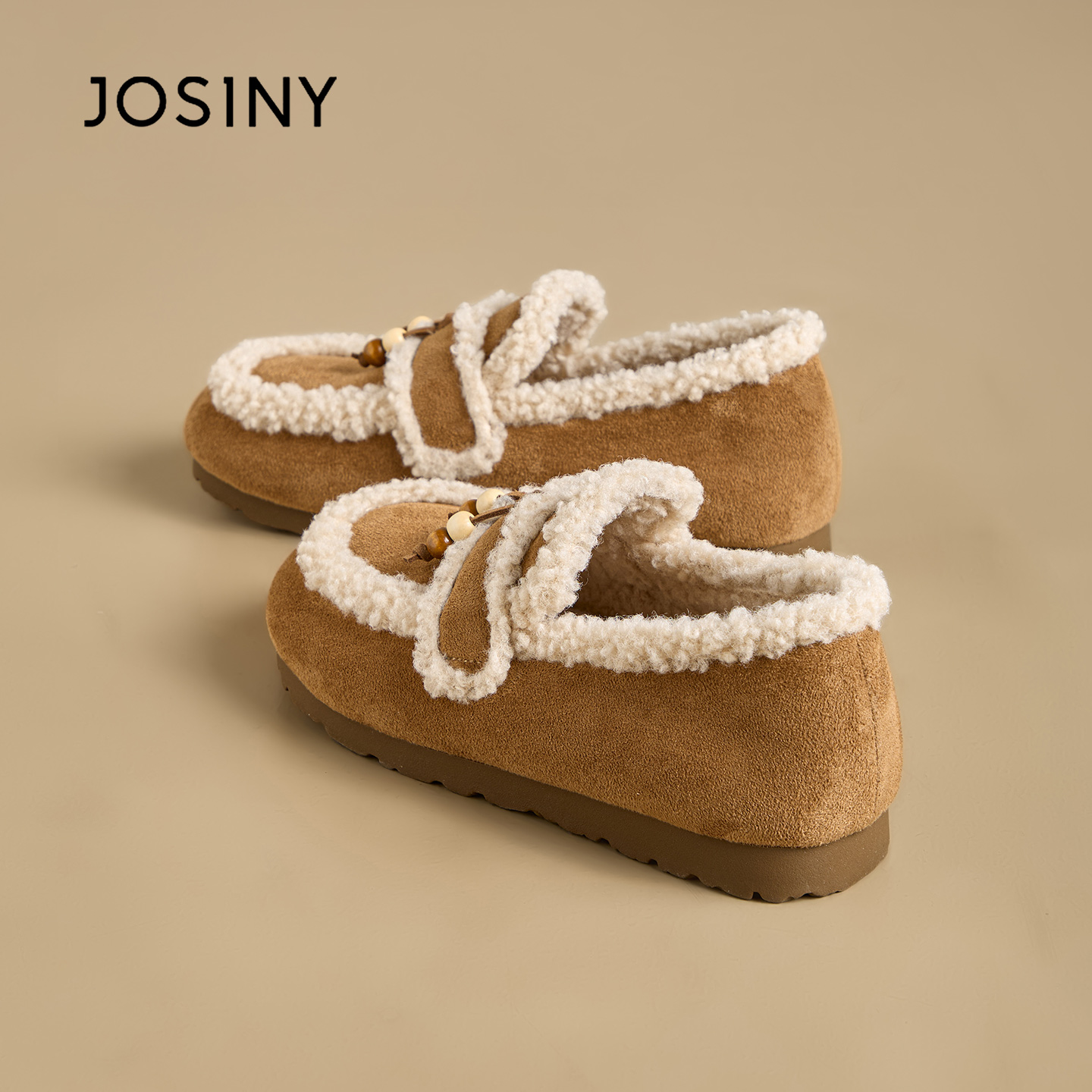 卓诗尼加绒乐福毛毛鞋女款2025新款冬季保暖一脚蹬厚底雪地靴棉鞋