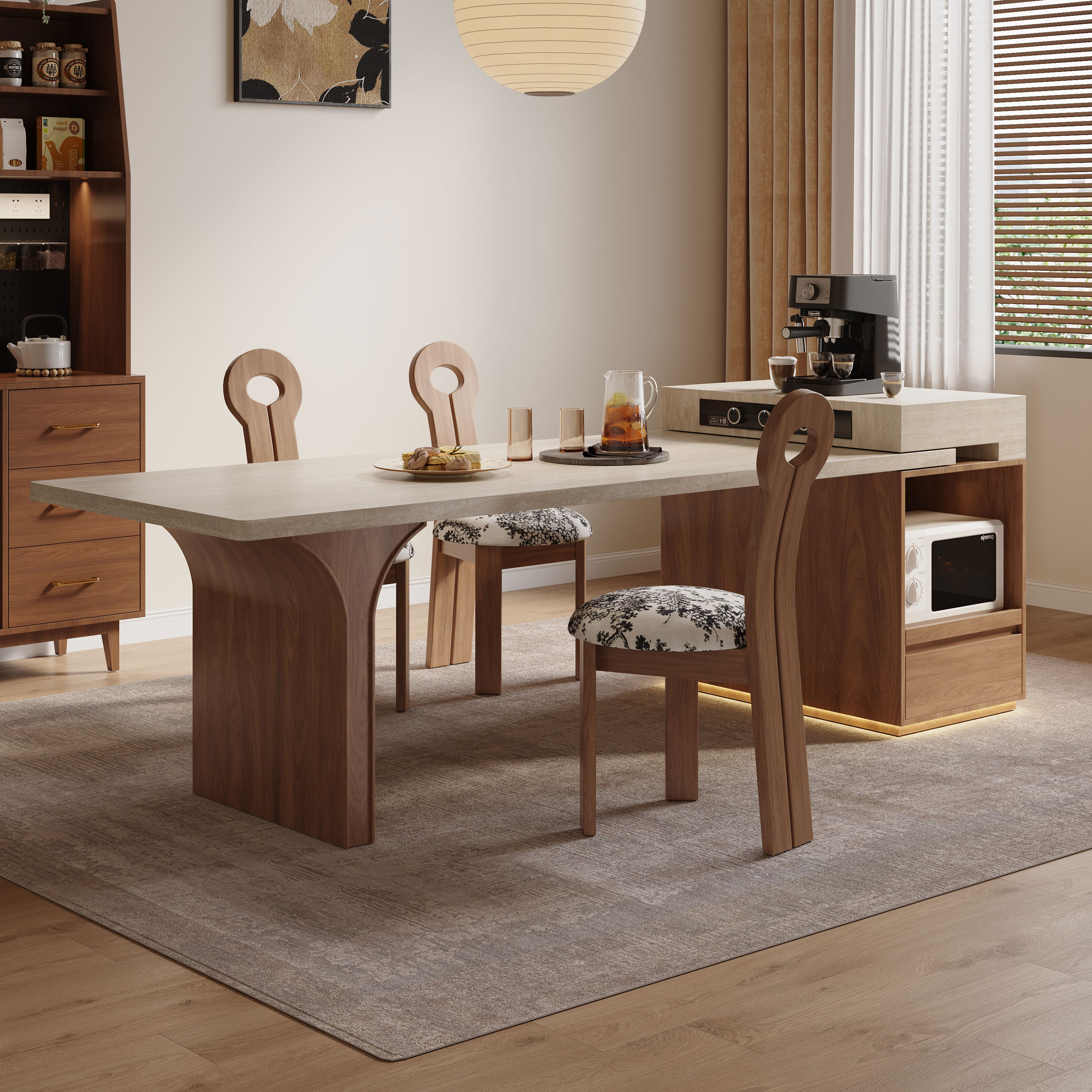 2025新款小户型高级感实木可伸缩岛台餐桌中古风洞石岩板家用