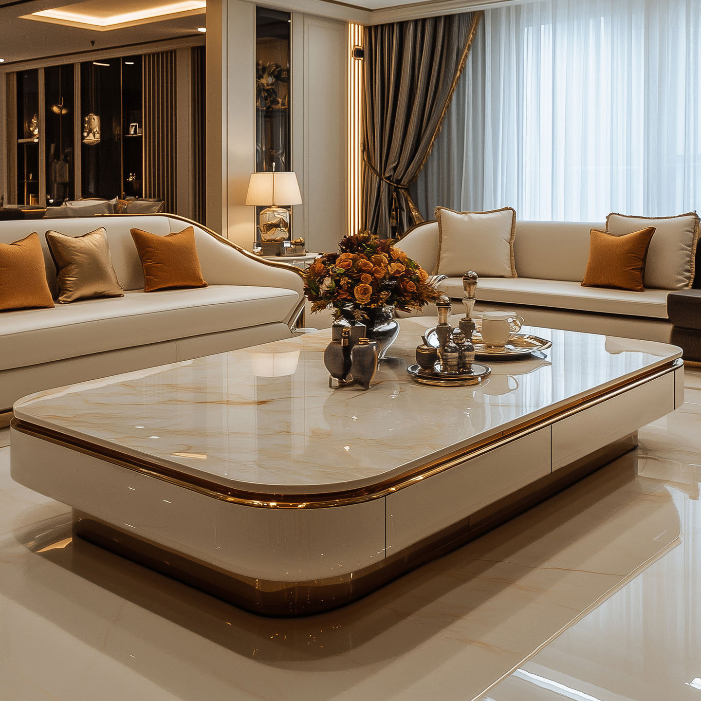 轻奢高端大茶几1.5米加长家用大户型平层客厅现代大理石茶几高款