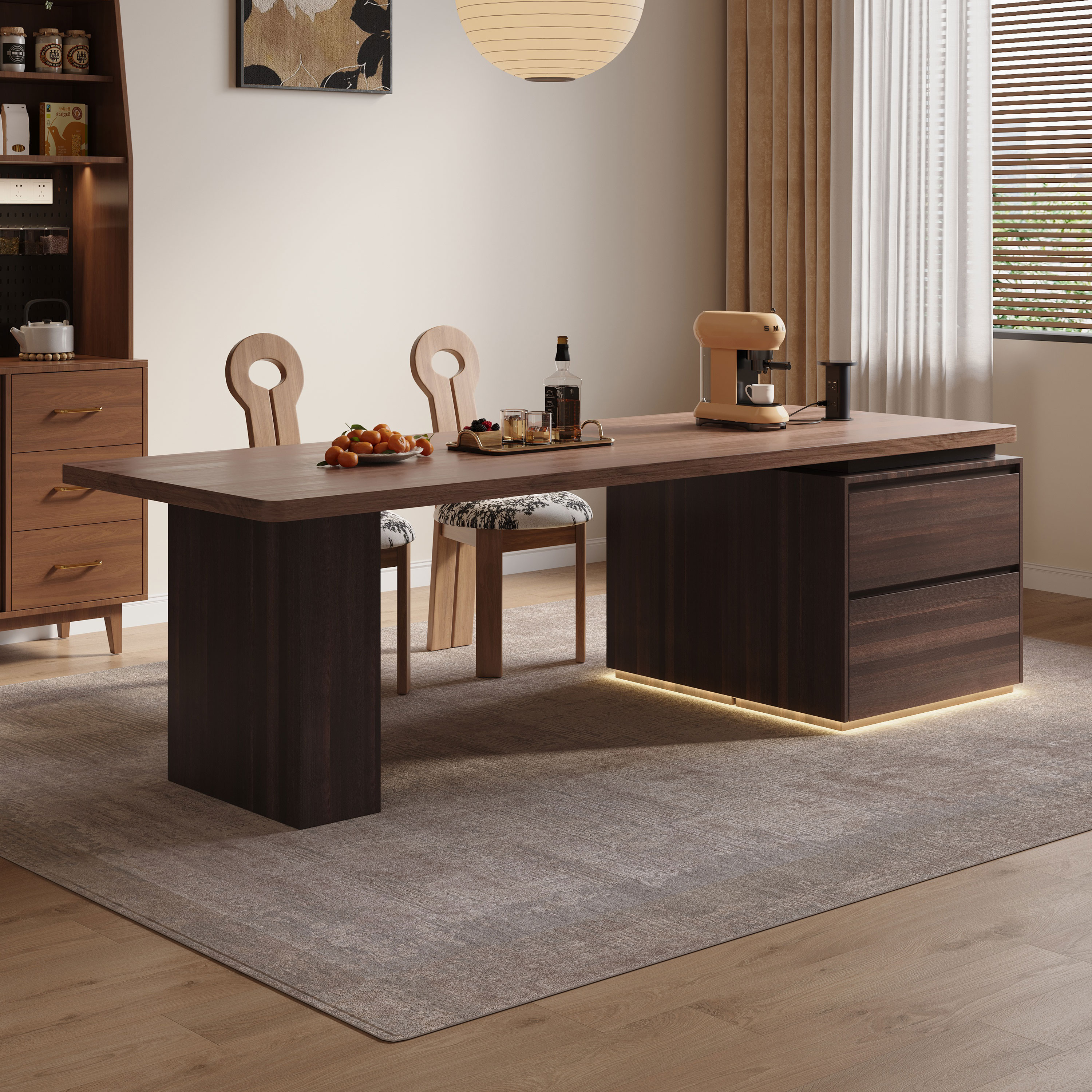 意式极简岛台餐桌一体胡桃木多功能小户型倒台高级感中导台