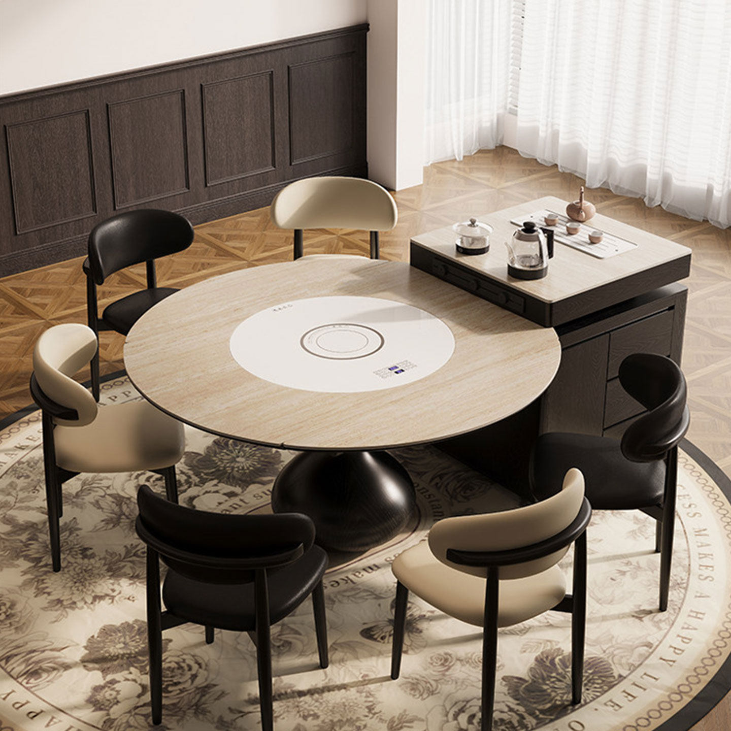 中古风洞石岩板岛台伸缩餐桌一体家用实木现代多功能饭桌带电磁炉,住宅家具,岩板餐桌,淘宝优惠券,粉丝福利购,淘宝优惠卷