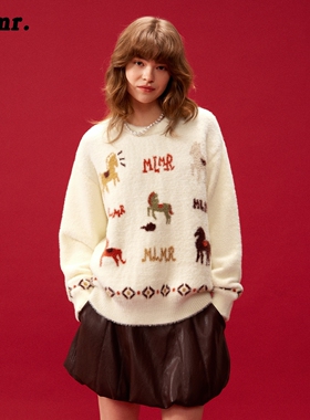 MLMR新款百搭风圆领字母动物提花时尚潮流日常毛衣针织衫男女