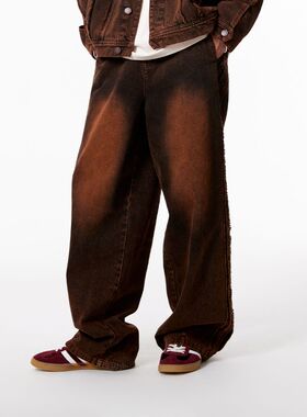 MLMR 潮流舒适经典宽松直筒做旧水洗牛仔裤 男女同款休闲复古长裤