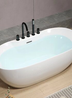 家用浴缸亚克力一体椭圆独立式成人酒店民宿双层保温泡澡缸浴盆