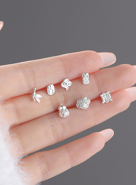 购享足银S999足银墨香雅韵多元素耳饰气质中式国风搭配耳饰