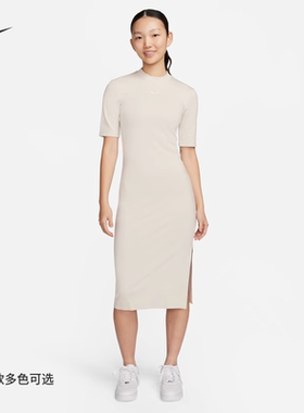 耐克/NIKE女子运动休闲透气针织短袖开衩连衣长裙DV7879-010-272