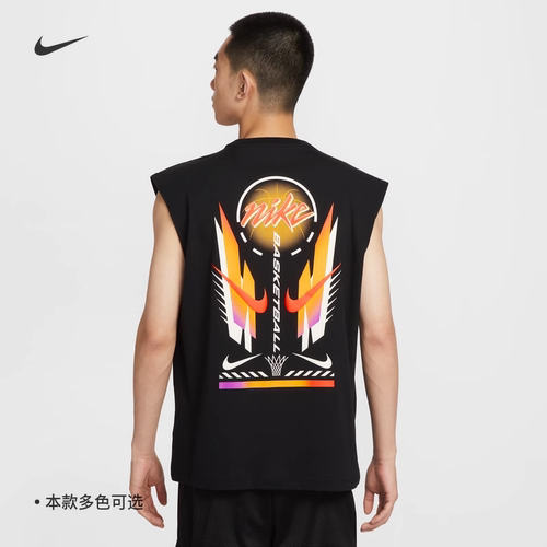 耐克/NIKE男子运动休闲纯棉透气印花圆领篮球背心IB4329-010-100