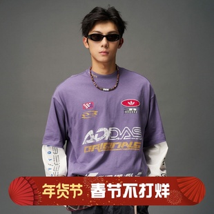 阿迪达斯男子运动宽松休闲赛车风小高领印花短袖T恤KH1195 KH1196