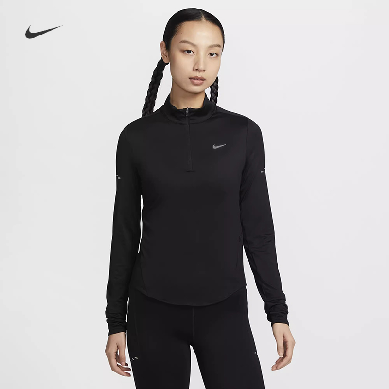 耐克女子速干半开襟跑步长袖T恤