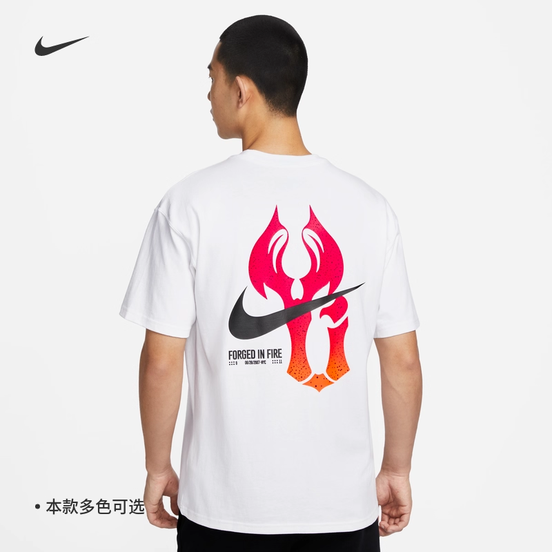 耐克/NIKE男子运动宽松休闲易建联印花纯棉短袖T恤FN7272-010-100