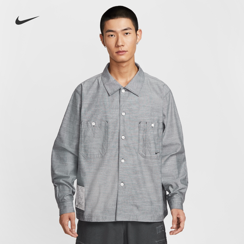 耐克/NIKE男子运动宽松休闲青年布工装衬衫外套HV0883-060-411