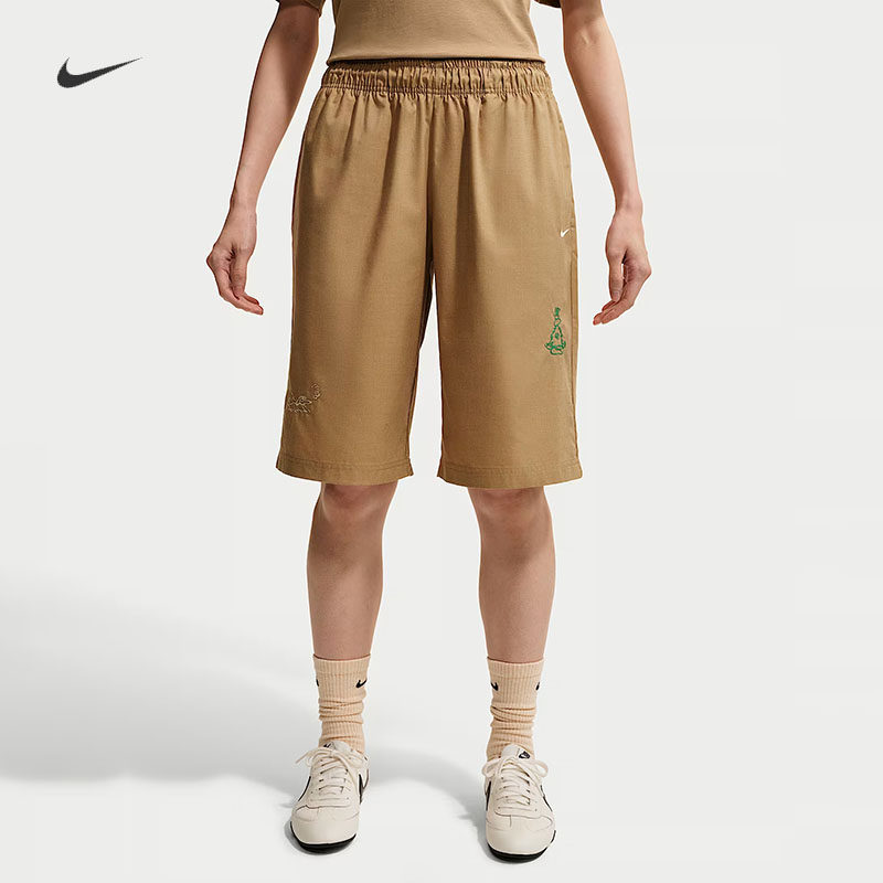 耐克/NIKE女子运动宽松休闲中腰斜纹布梭织中长裤短裤IW1216-242