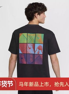 耐克/NIKE男子运动宽松休闲纯棉印花篮球短袖T恤HJ3326-010-133