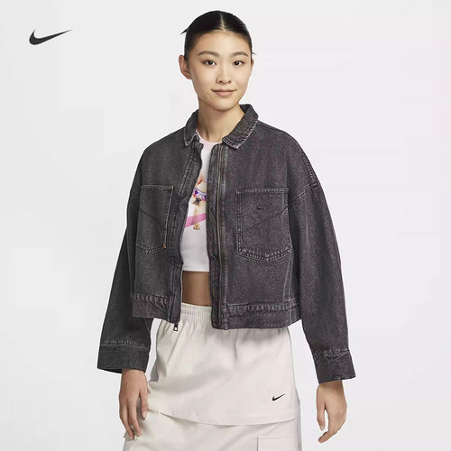 耐克女子休闲翻领牛仔夹克外套