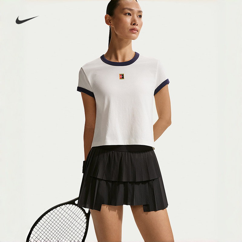 耐克/NIKE女子运动休闲纯棉修身圆领网球短袖T恤IH5060-133-006