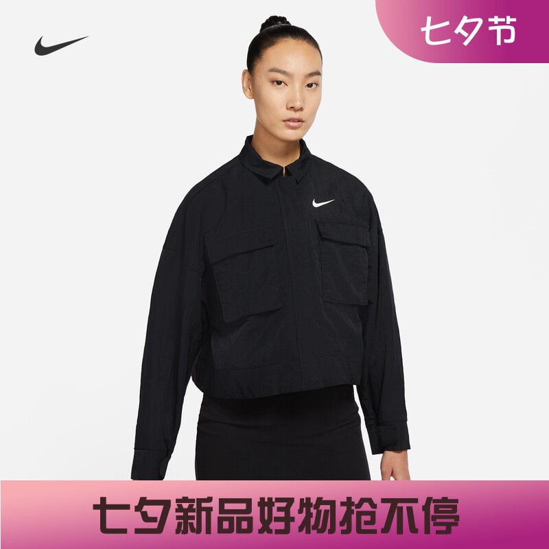 耐克/NIKE女子运动休闲小勾子工装翻领夹克外套DM6244-010-507