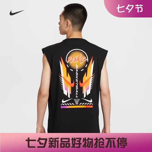 耐克/NIKE男子运动休闲纯棉透气印花圆领篮球背心IB4329-010-100