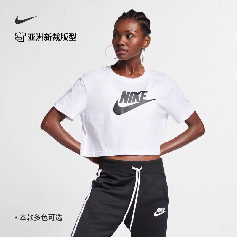 耐克/NIKE女子运动休闲透气短款露脐圆领短袖T恤BV6176-010-100