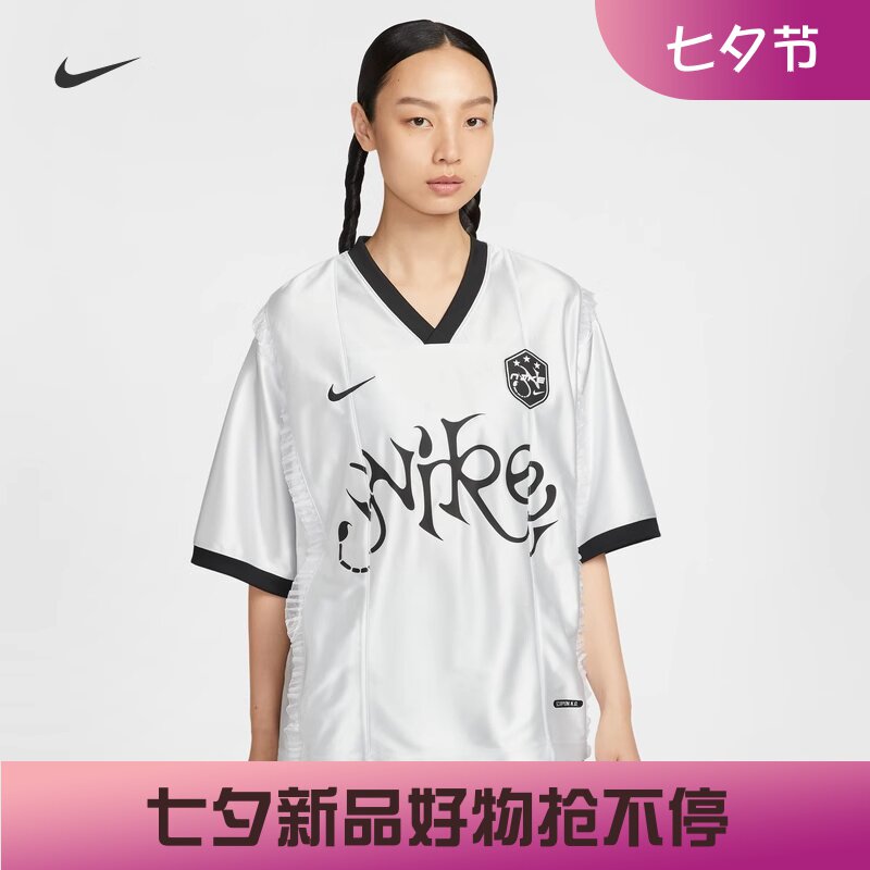 耐克女子宽松秋衣风V领短袖T恤