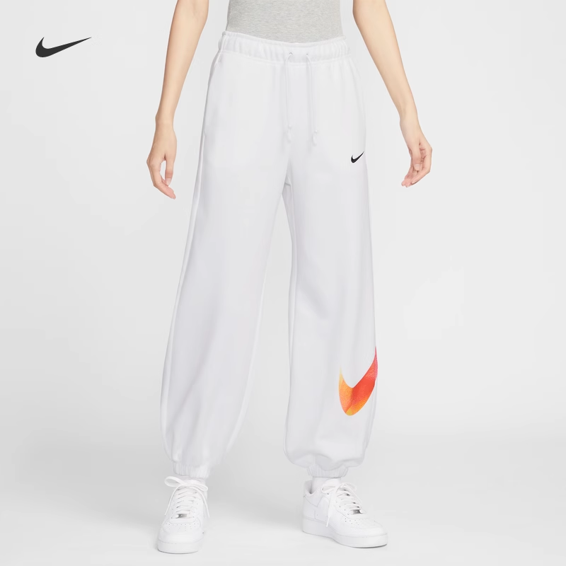 耐克/NIKE女子运动宽松休闲大勾子毛圈收口针织长裤IF0394-100