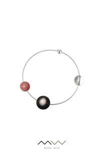 野月亮原创设计手工桃粉水晶手串银手镯银曜石白水晶2025夏季新品