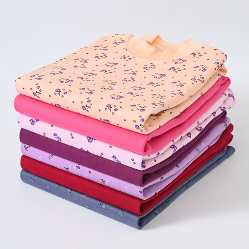 中老年单件上衣女士秋衣纯棉保暖内衣上衣老年人中高领棉毛衫