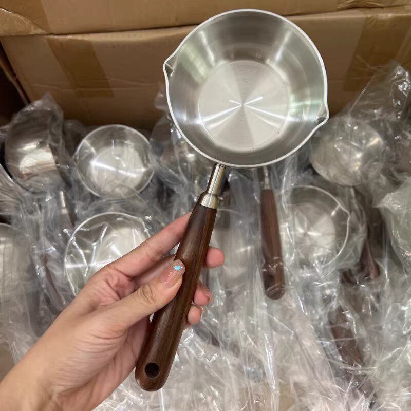 北美进口胡桃木304不锈钢小型胡桃木泼油锅油锅316热油专用淋油锅图片