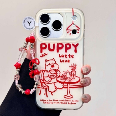 韩系线条英文下午茶小狗适用oppo realme NEO7/GT5真我13/12/11/V60手机壳GT8pro/neo6se手链15PRO+14防摔V70