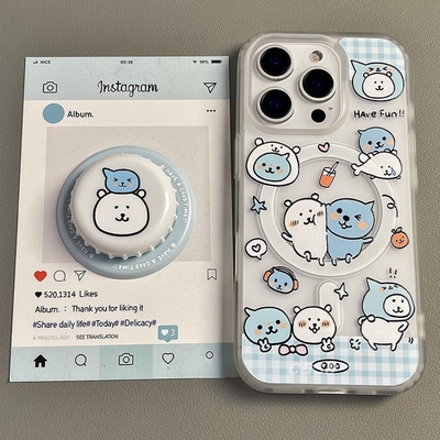 卡通自嘲熊瓶盖磁吸支架适用A5/OPPO Reno15/14/13/12F/11手机壳Find X9/X8ultra新款A98/A6pro可爱K11/A2/58