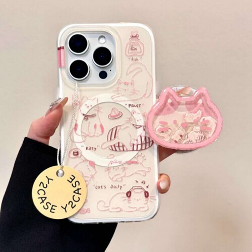 粉色线条猫咪磁吸支架适用OPPO A6i/5/Reno15C/14/13手机壳findX9/X6Pro可爱X7ultra新款A3保护套X8S+A58/A96