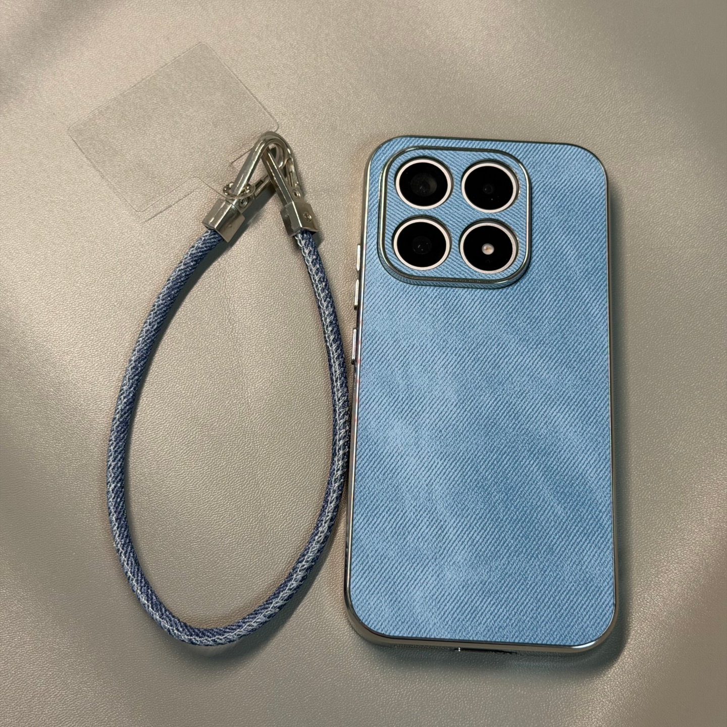 牛仔皮纹个性天蓝色Reno14/13/12适用OPPO Find X9/X8S+手机壳手链A6/8pro+防指纹2磨砂K10/5/7潮男11/1全包3